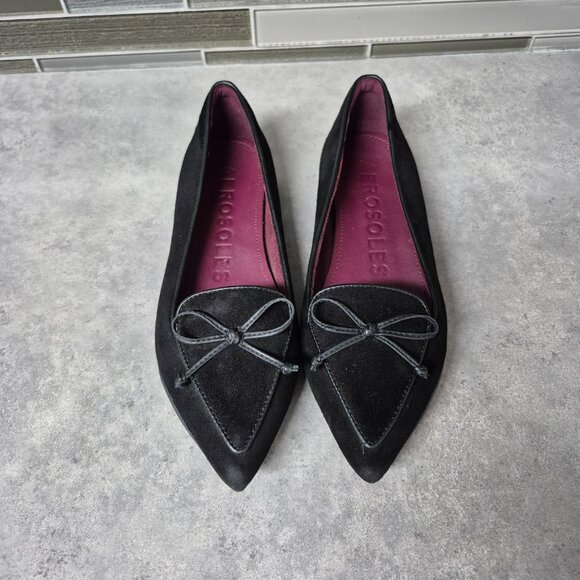 8 Aerosoles Doran Black Suede Pointy Toe Flats - Picture 2 of 8